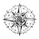 An intricately designed compass with nautical elements tattoo design idea