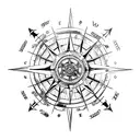 An intricately designed compass with nautical elements tattoo design idea