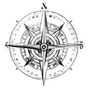 An intricately designed compass with nautical elements tattoo design idea