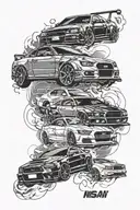 combine nissan skyline r34, mustang shelby 69 and audi rs6 to one tattoo tattoo design idea