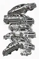 combine nissan skyline r34, mustang shelby 69 and audi rs6 to one tattoo tattoo design idea