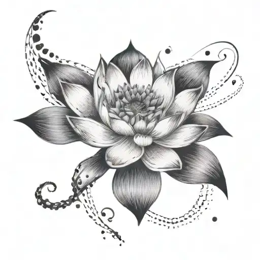 A paramedic symbol merged with a lotus flower blooming in a pond tattoo design idea