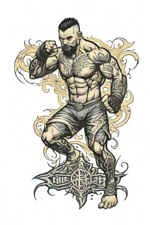 MMA Fighter powering up with a glowing aura tattoo design idea