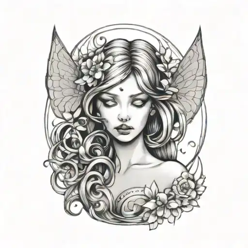 fairy woman no face art noveau style tattoo design idea