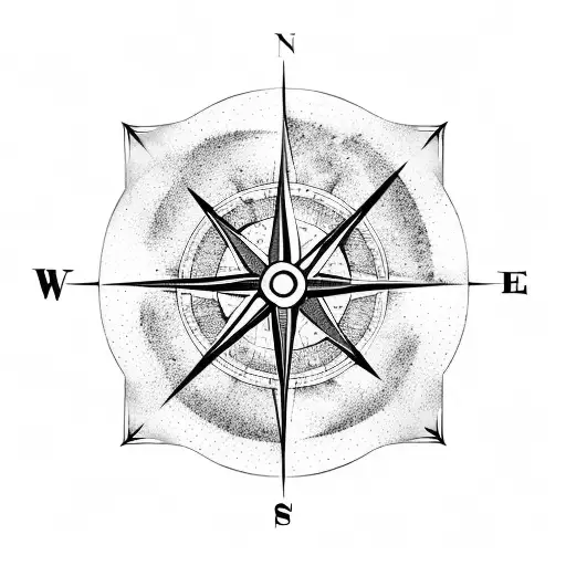 A compass long arrow intertwined with a galaxy of planets and stars tattoo design idea