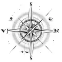 A compass arrow intertwined with a galaxy of planets and stars tattoo design idea