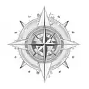 A compass arrow intertwined with a galaxy of planets and stars tattoo design idea