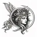 A sun and moon design incorporating Greek mythology elements like Apollo and Artemis tattoo design idea