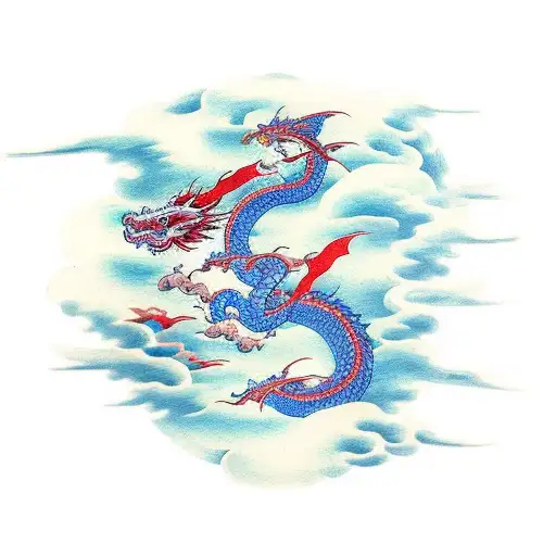 traditional japanese sky dragon cloud thunder no color tattoo design idea