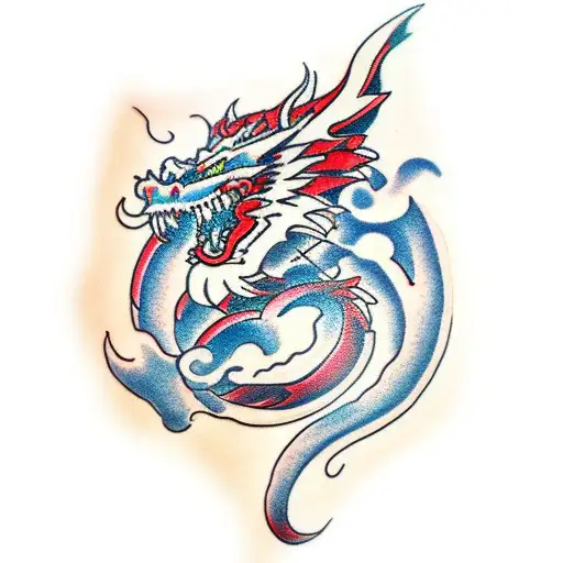 dragon cloud thunder red color tattoo design idea