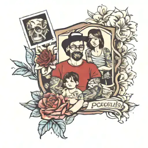 polaroid family posing tattoo design idea