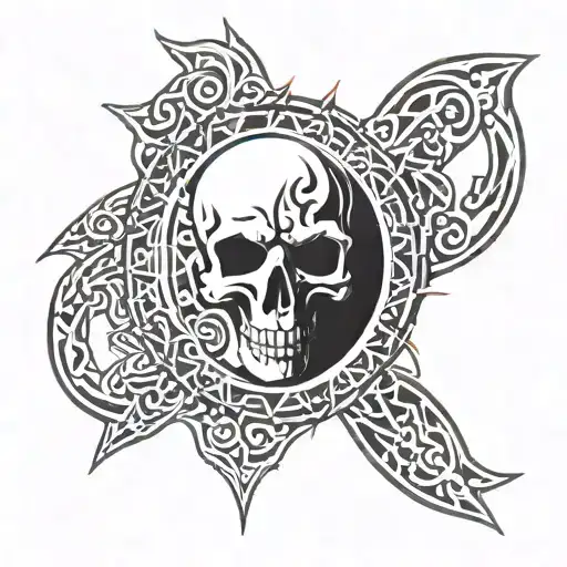 A tribal-inspired design incorporating elements of Swedish death melodic metal bands, with a focus on dark and modern aesthetics tattoo design idea