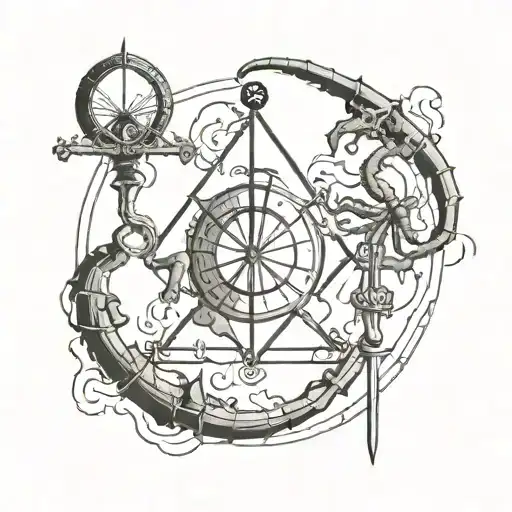 balance with one pendulum with fire and the other with a scorpion tattoo design idea