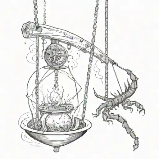 swings a pendulum with fire and another with a scorpion tattoo design idea