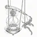 swings a pendulum with fire and another with a scorpion tattoo design idea