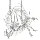 swings a pendulum with fire and another with a scorpion tattoo design idea