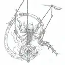 swings a pendulum with fire and another with a scorpion tattoo design idea