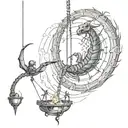 swings a pendulum with fire and another with a scorpion tattoo design idea