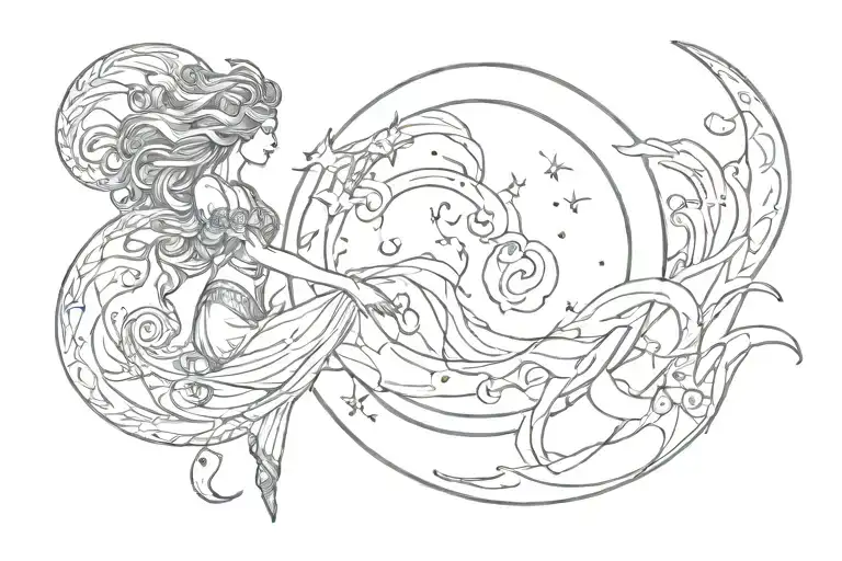 aquarius with moon tattoo design idea