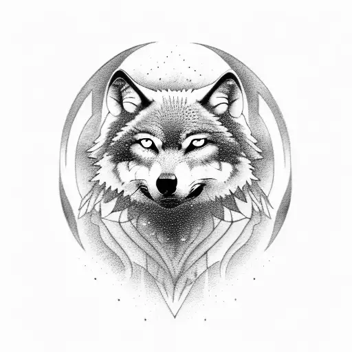 wolf with and owl and moon tattoo design idea