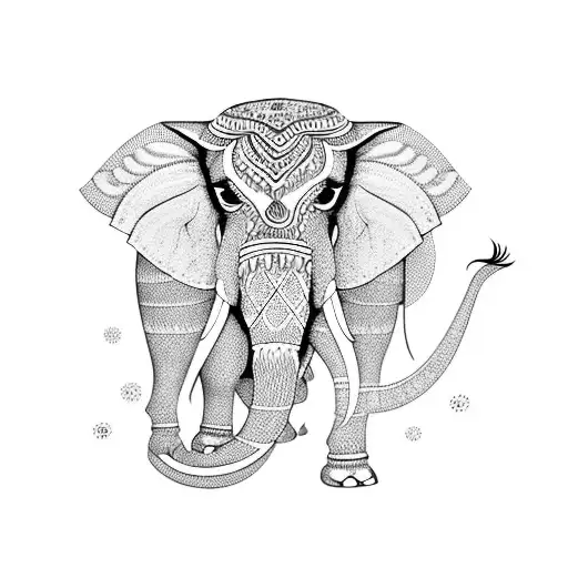 A mesmerizing Indian elephant with delicate henna-inspired patterns tattoo design idea