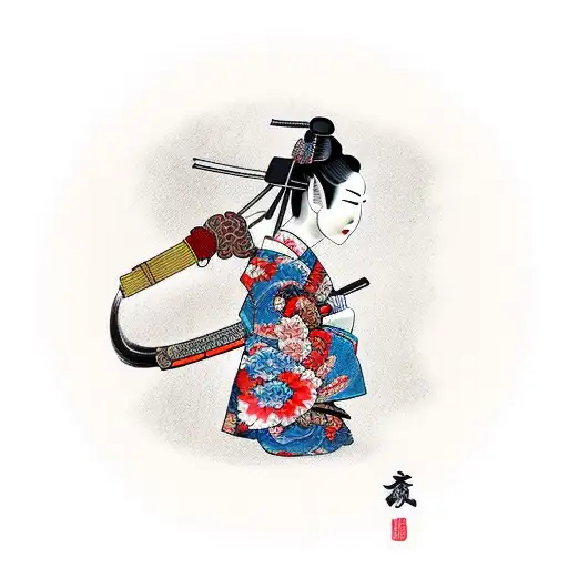 Beautiful Japanese Geisha with Sword in Hand Stock Vector - Illustration of  logo, katana: 186388421