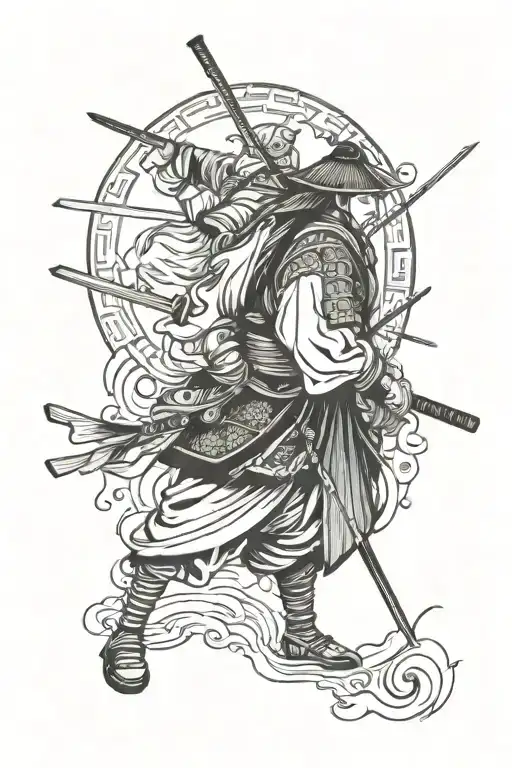 Samurai and little girl war tattoo design idea