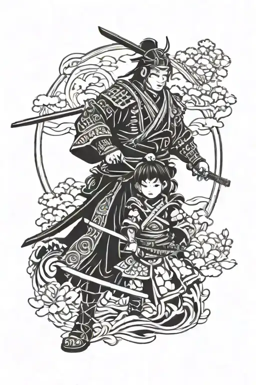 Samurai and little girl tattoo design idea