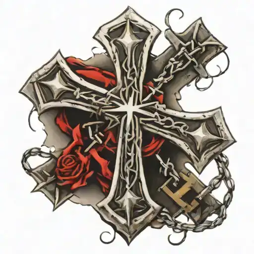 iron cross with barbed wire wrapped tattoo design idea