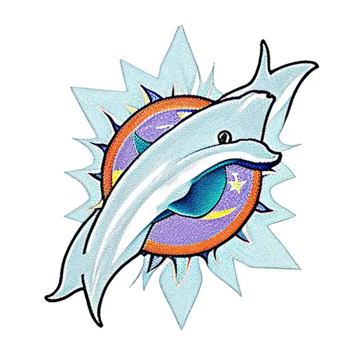 Miami Dolphin Logo but replace the orange sun ring with an orange rochester, NY flower city logo tattoo design idea