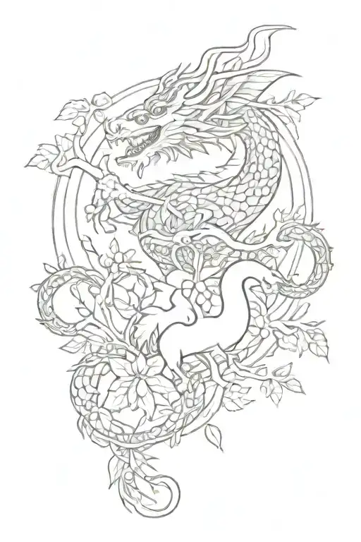 welsh dragon with tree of life tattoo design idea