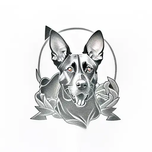 A powerful black-grey tattoo showcasing a silhouette of a dog alongside symbols of Black Resistance tattoo design idea