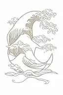 I want a tattoo inspired by the great wave off kanagawa for my arm and shoulder  tattoo design idea