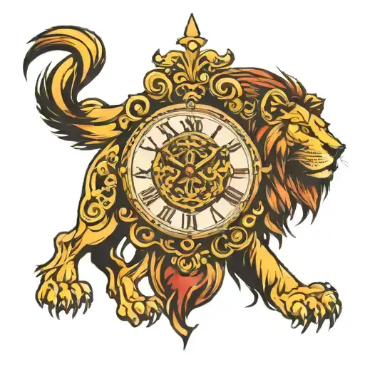 Christian Cross lion clock  tattoo design idea