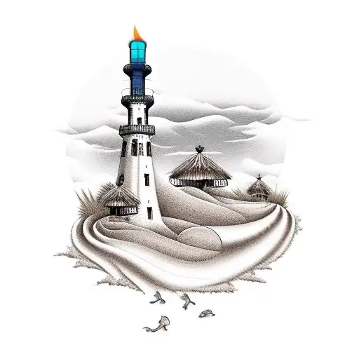 country side+beach waves+ dezert dunes + clock + candle +stairway tattoo design idea