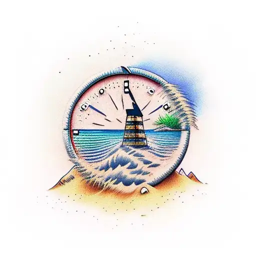 country side+beach waves+ dezert dunes + clock + brunuing candle +stairway to heaven forarm tatto tattoo design idea