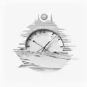 outlines of dezert dunes,uk country side,maldives beach waves plus a clock and brunuing candle with a stair leading to d tattoo design idea