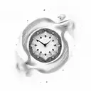 outlines of dezert dunes,uk country side,maldives beach waves plus a clock and brunuing candle with a stair leading to d tattoo design idea