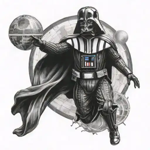 full body darth Vader with Death Star  tattoo design idea