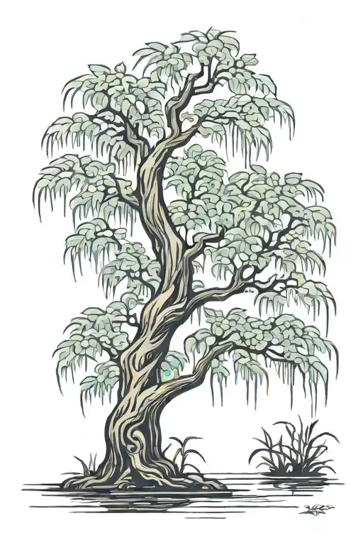 weeping willow tree tattoo design idea