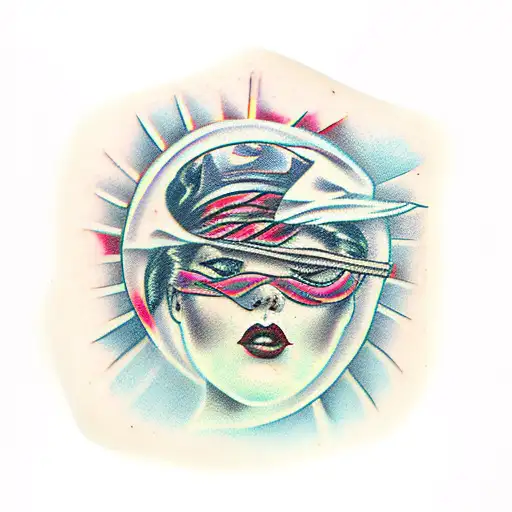 blindfolded woman tattoo design idea