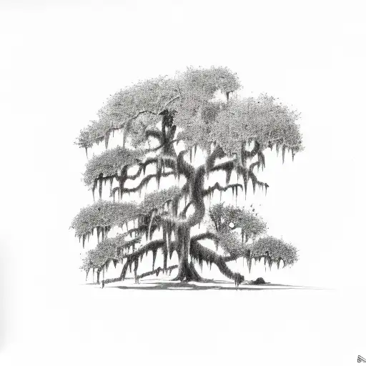 live oak with grey moss hanging,  tattoo design idea