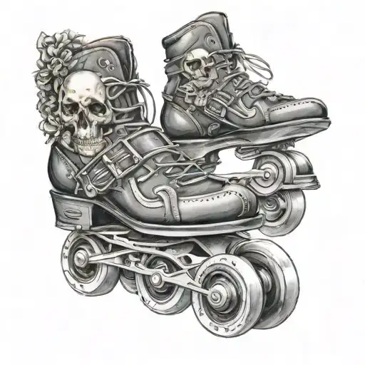 roller skate with skulls tattoo design idea