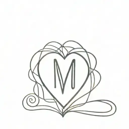 a very simple heart outline with a stylized letter M tattoo design idea