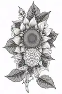 sunflower and orion's belt intertwined tattoo design idea