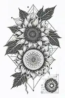 sunflower and orion's belt intertwined tattoo design idea