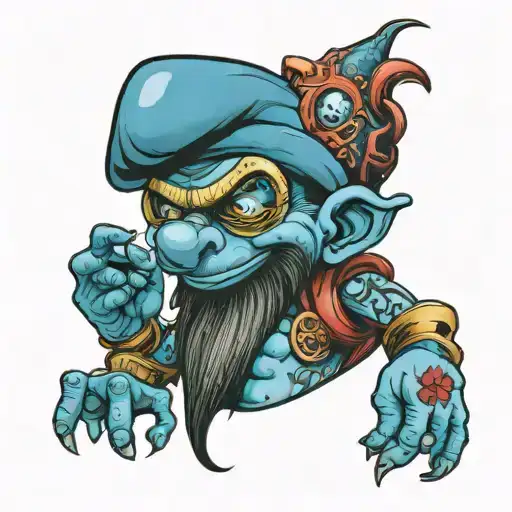 tattooed dangerous looking Smurf tattoo design idea