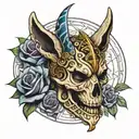 skull roses aztec anubis time tattoo design idea