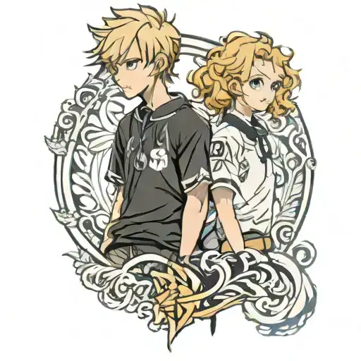blond hair blue eyes girl and black curly haired boy haikyu tattoo design idea