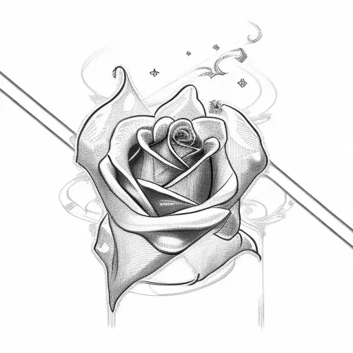 flags crossing over sideways with a rose tattoo design idea